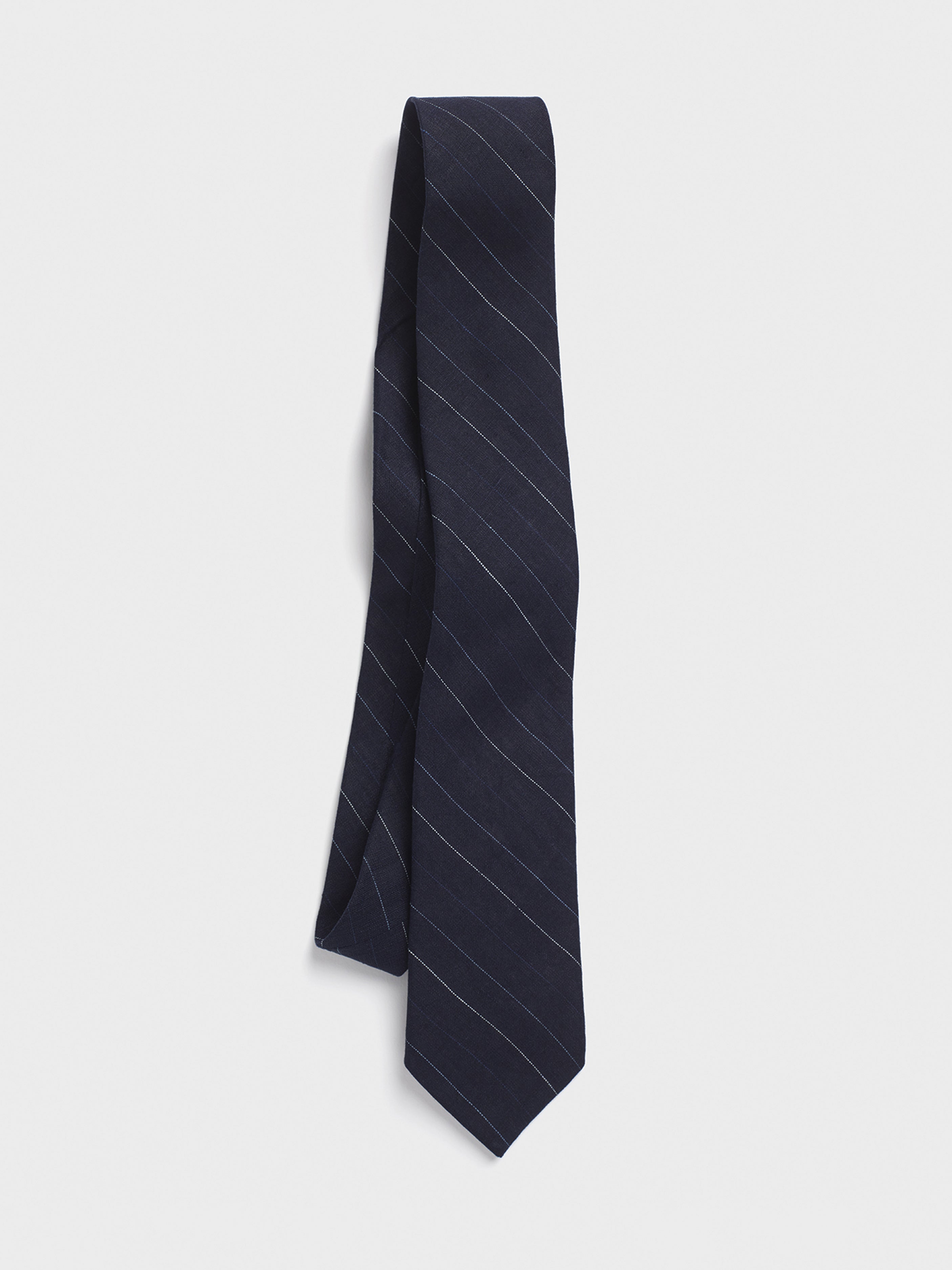 Navy Pinstripe Linen Tie - Classic Pinstripe Necktie | The Black Tux
