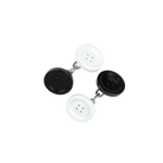 Two pairs of cufflinks with black and white buttons connected by metal chains.