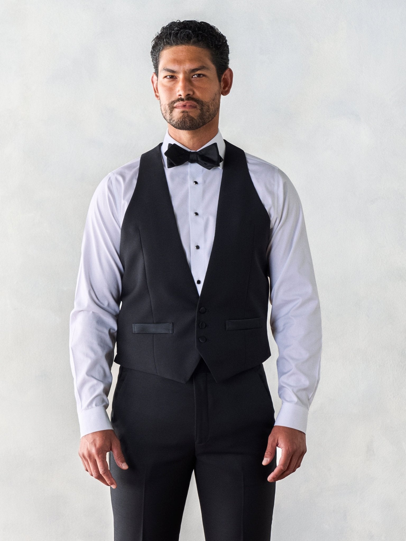 Black Low Cut Tuxedo Vest Home Try - On - The Black Tux