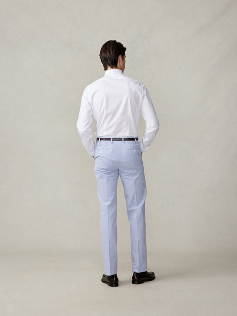 Blue & White Seersucker Pants - Tailored Comfort | The Black Tux Blue & White Seersucker Pants - Tailored Comfort | The Black Tux