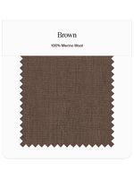 Brown fabric swatch labeled 100% Merino Wool.