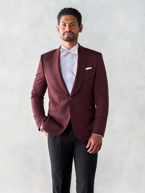 Burgundy Shawl Jacket Tuxedo Home Try-On