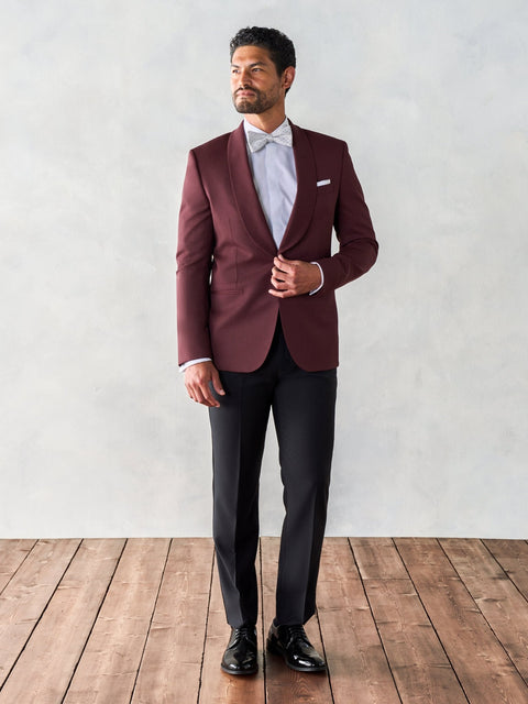 Burgundy Shawl Jacket Tuxedo Home Try-On