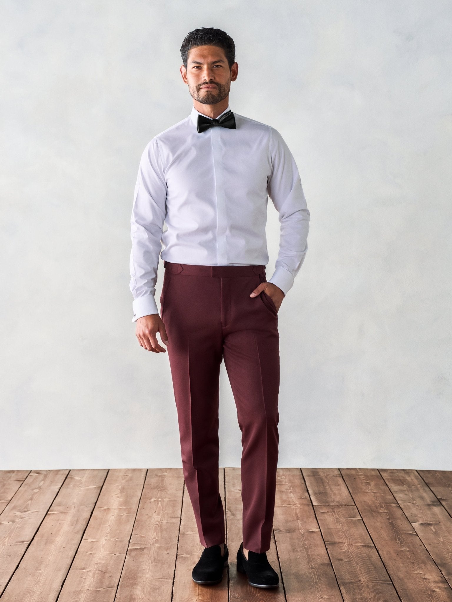 Burgundy Shawl Tuxedo Home Try - On - The Black Tux