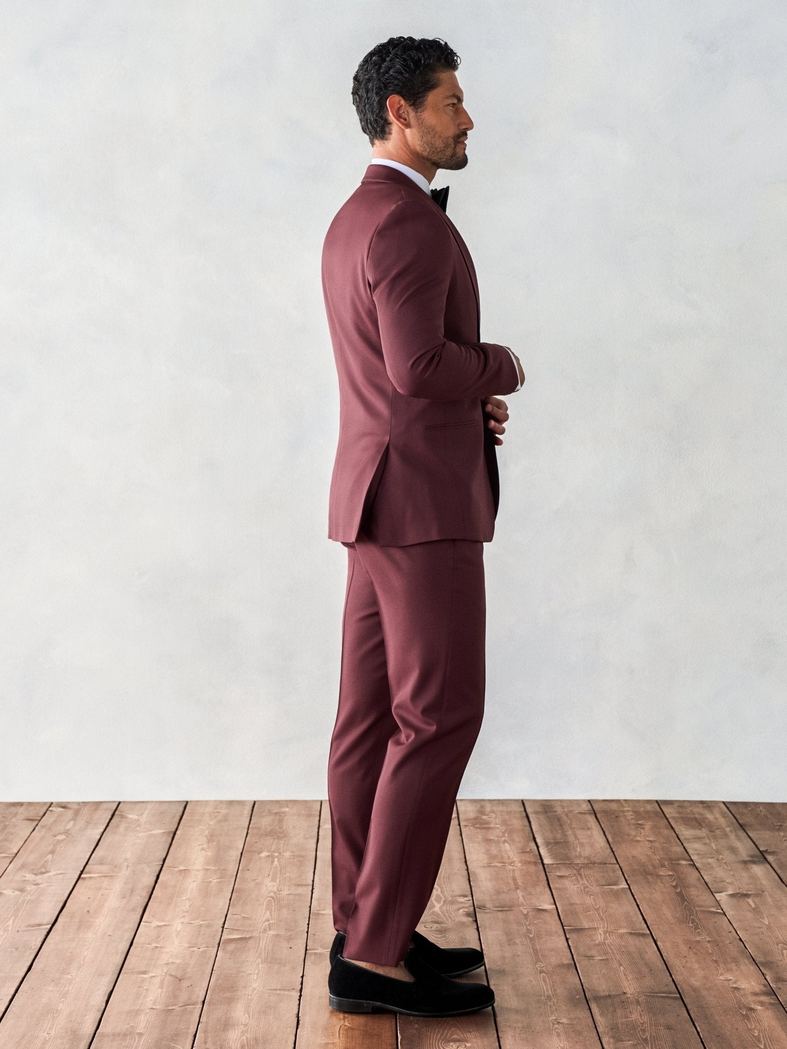 Burgundy Shawl Tuxedo Home Try - On - The Black Tux