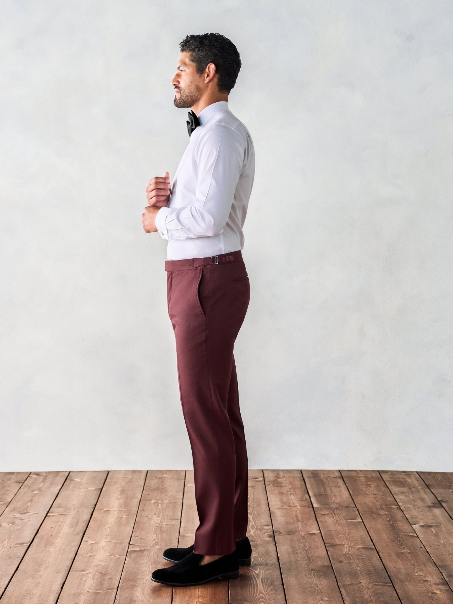 burgundy men's dress pants The Black Tux Burgundy Twill Tuxedo Pants-Slim In Red/Brown/Purple | Size: 28/32