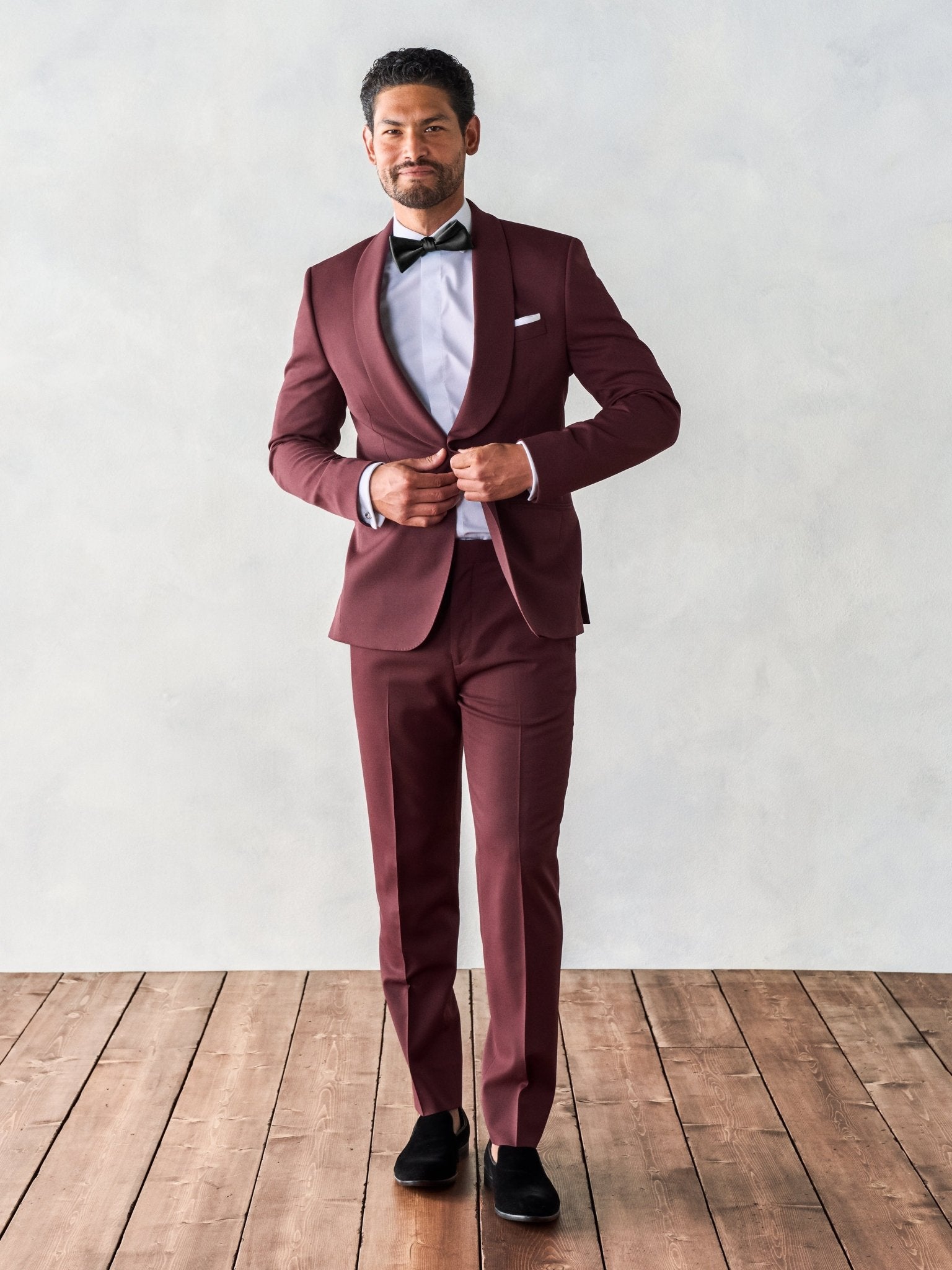Burgundy Shawl Tuxedo Home Try - On - The Black Tux