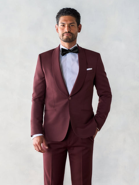 Burgundy Shawl Tuxedo Home Try-On