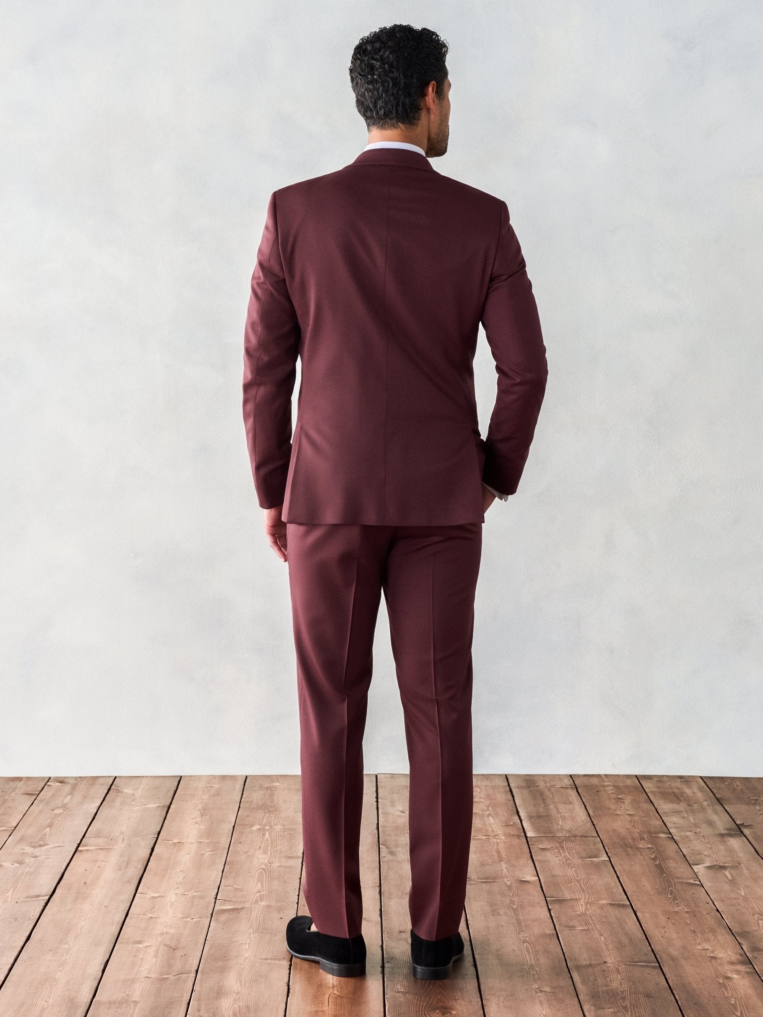 Burgundy Twill Shawl Tuxedo Jacket Home Try - On - The Black Tux