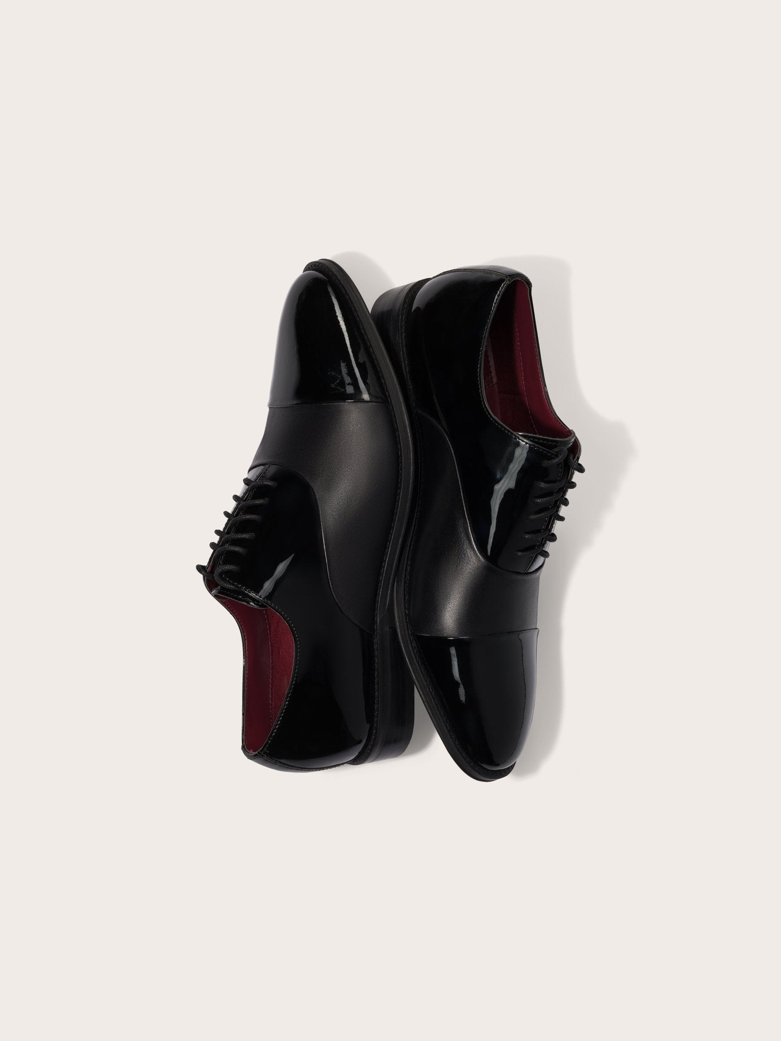 The Black Tux Cap Toe Shoes In Patent/Calf In Black | Size: 7