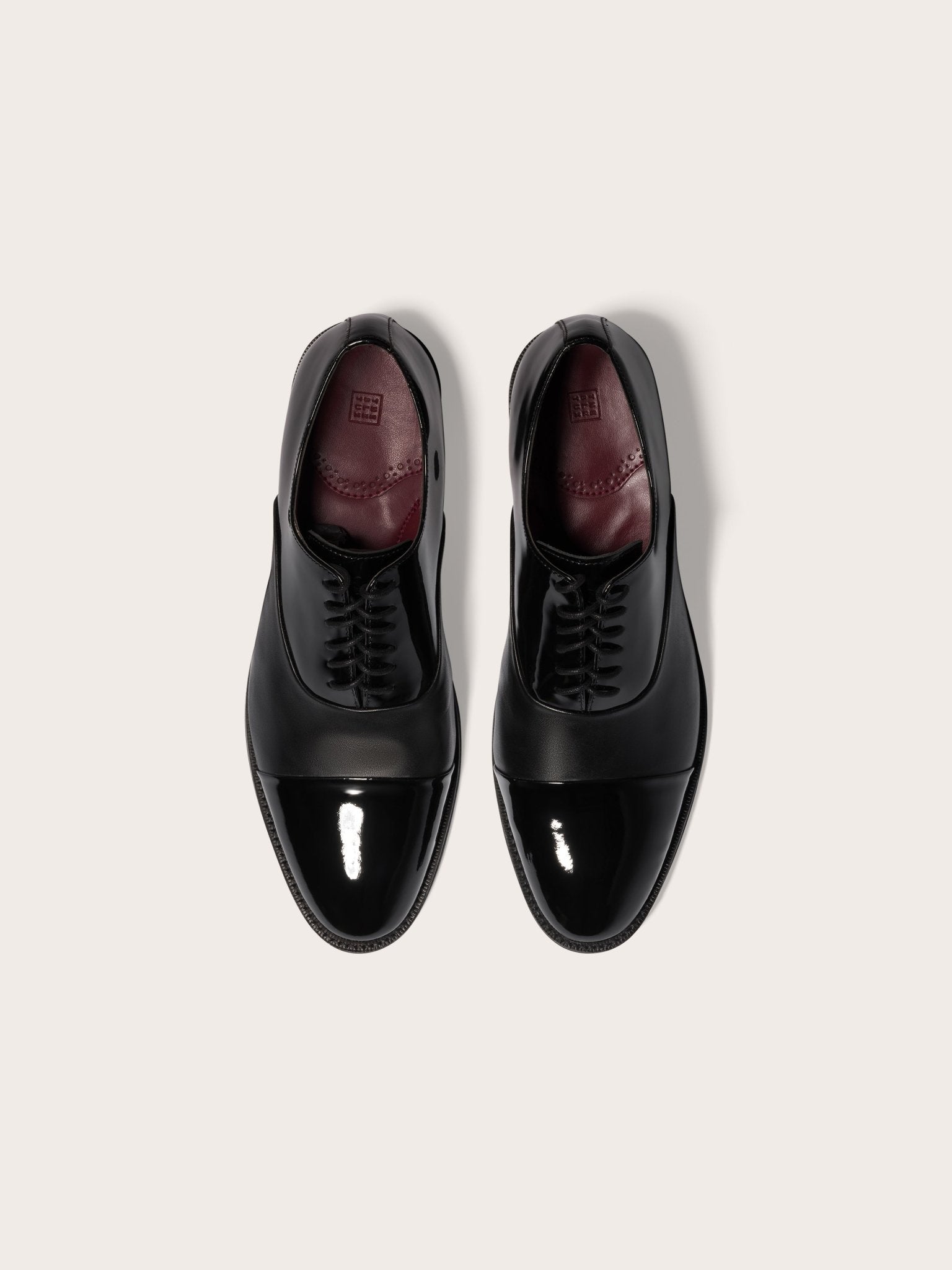 The Black Tux Cap Toe Shoes In Patent/Calf In Black | Size: 7