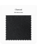Charcoal fabric swatch labeled 100% Merino Wool.