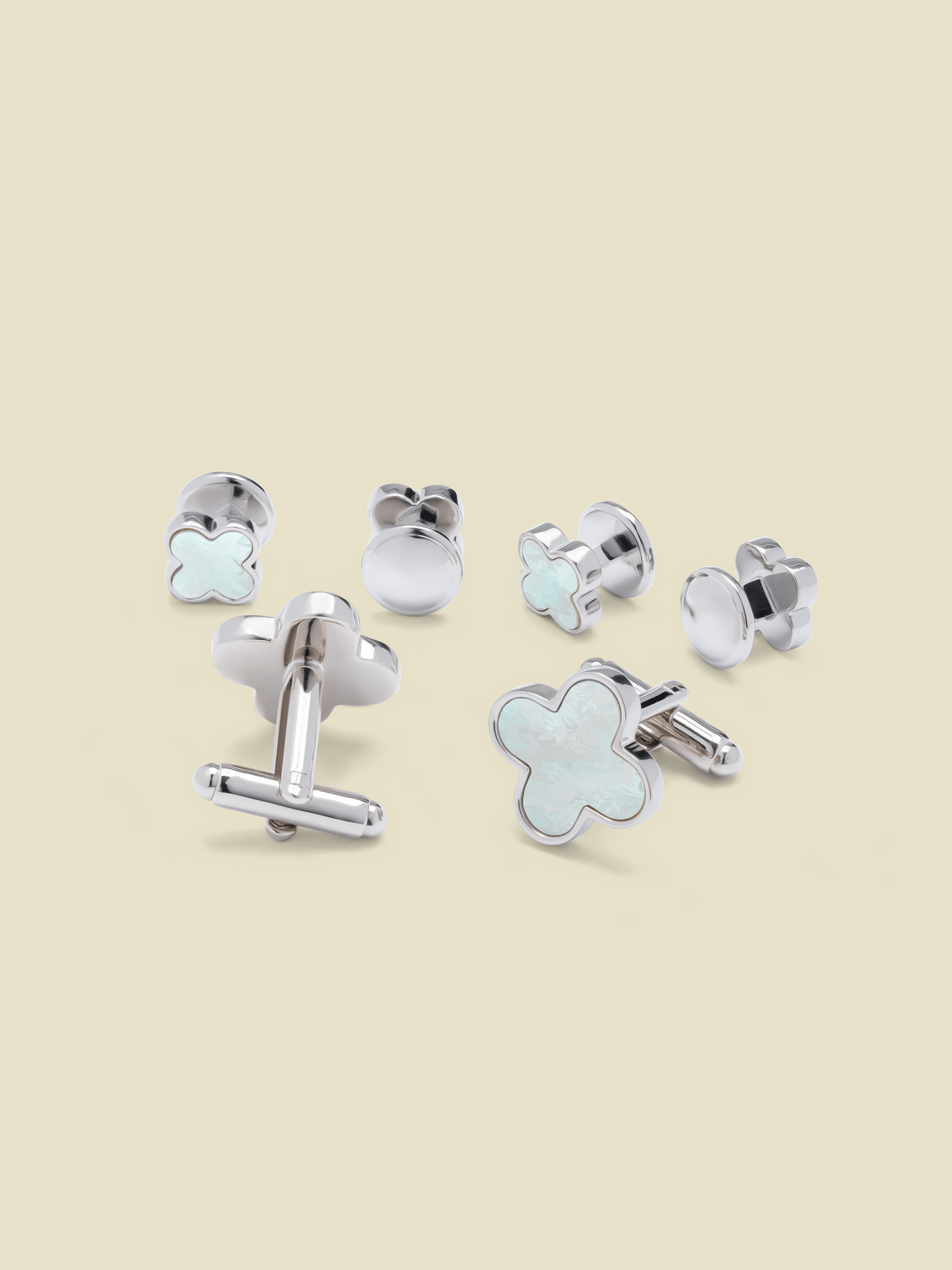 Clover Mother of Pearl Cufflinks and Studs Set | The Black Tux
