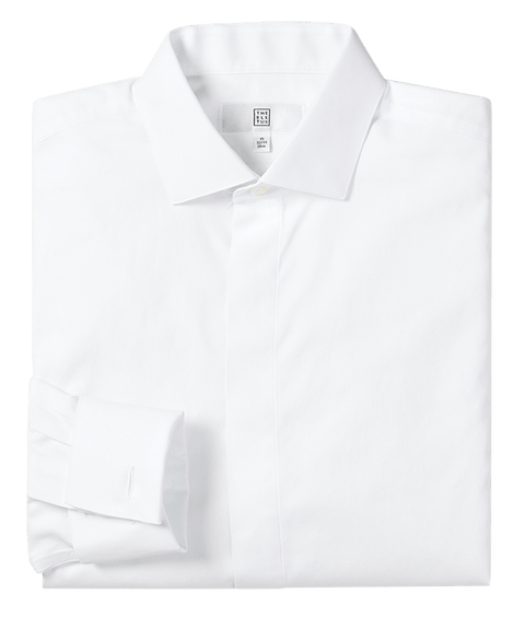 Slim Fit Cotton Dress Shirt with Fly-Front | The Black Tux Slim Fit Cotton Dress Shirt with Fly-Front | The Black Tux