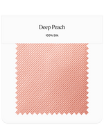 Fabric swatch labeled Deep Peach, 100% Silk, with a ribbed texture.