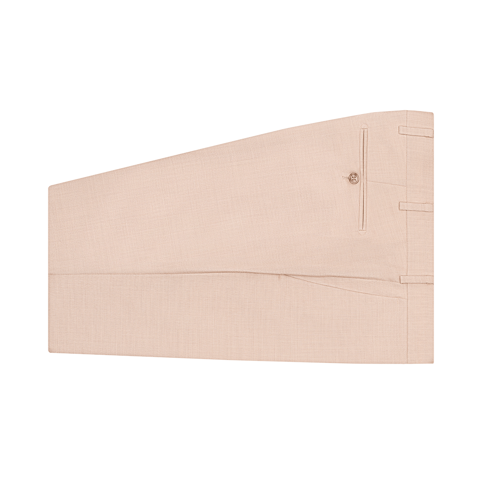 Beige dress pants with a button and pocket detail.