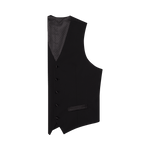 Black formal vest with a polka dot lining and five buttons.
