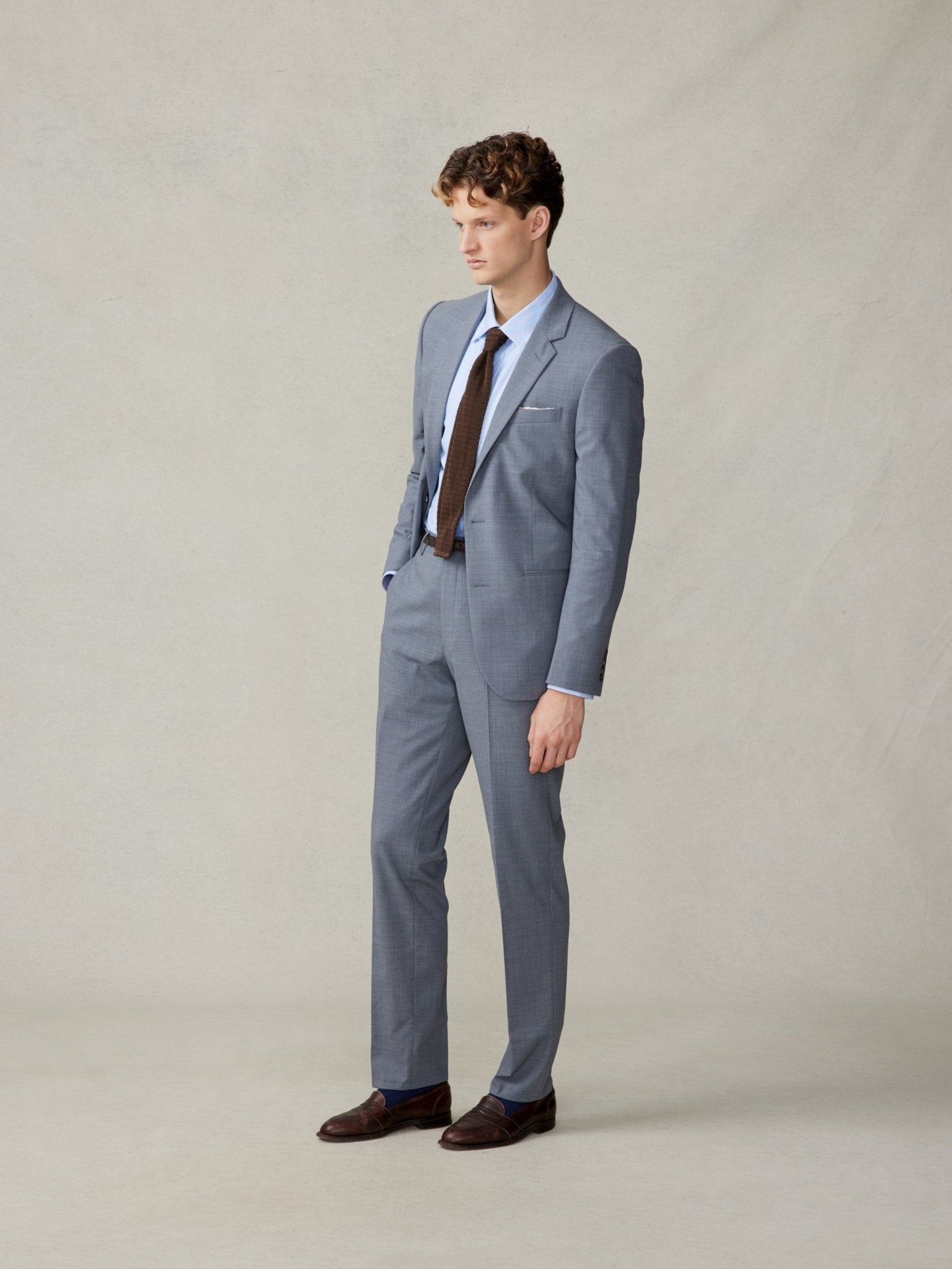 light blue dress shirt with grey suit Slim Fit 2 Button Men Solid Medium Grey Suit Notch Lapel Flat Front AZAR 10036