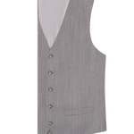 Gray vest with six buttons and a pocket on the left side.