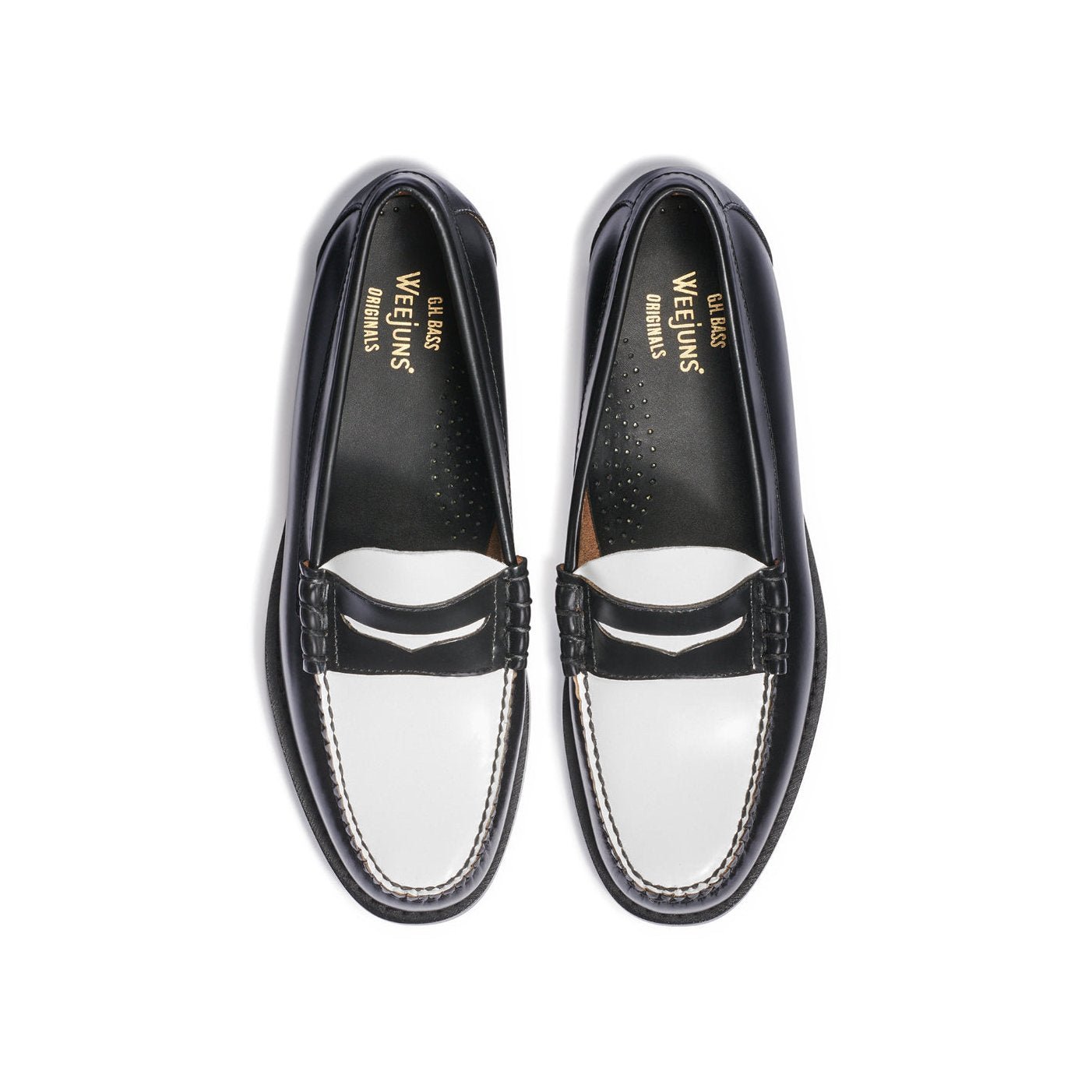 G.H.Bass Larson Weejuns Black and White Loafers - The Black Tux