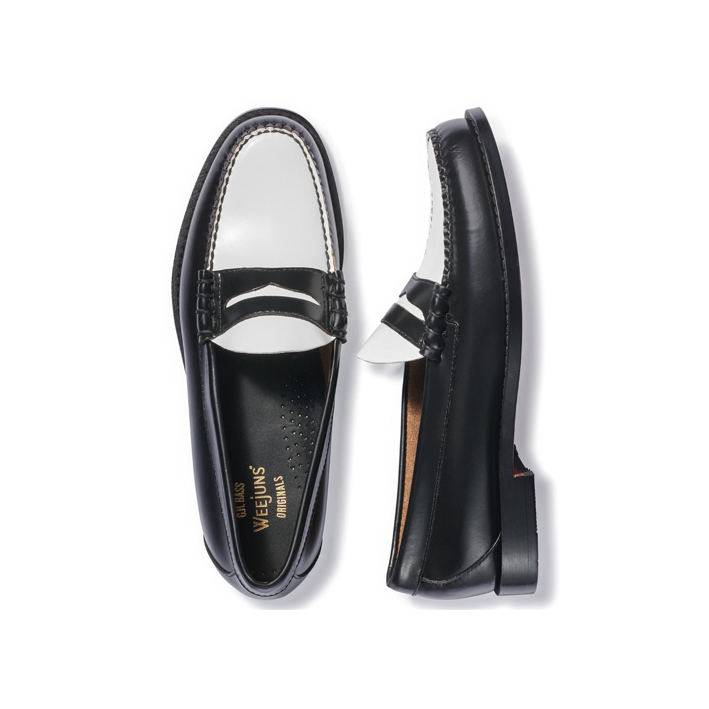 G.H.Bass Larson Weejuns Black and White Loafers - The Black Tux