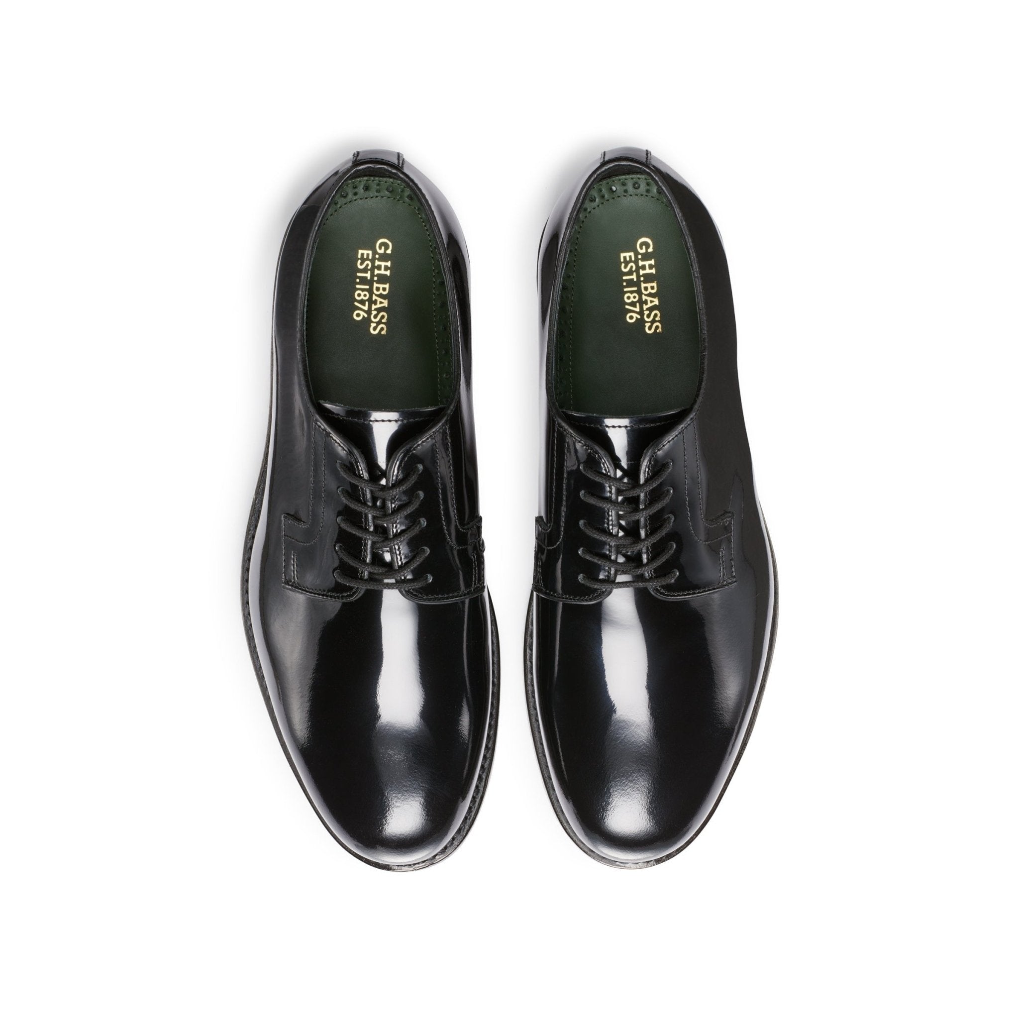 The Black Tux G.H.Bass Monogram Derby Patent Shoes In Black | Size: 11.5