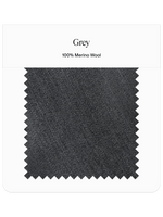Grey fabric swatch labeled 100% Merino Wool.