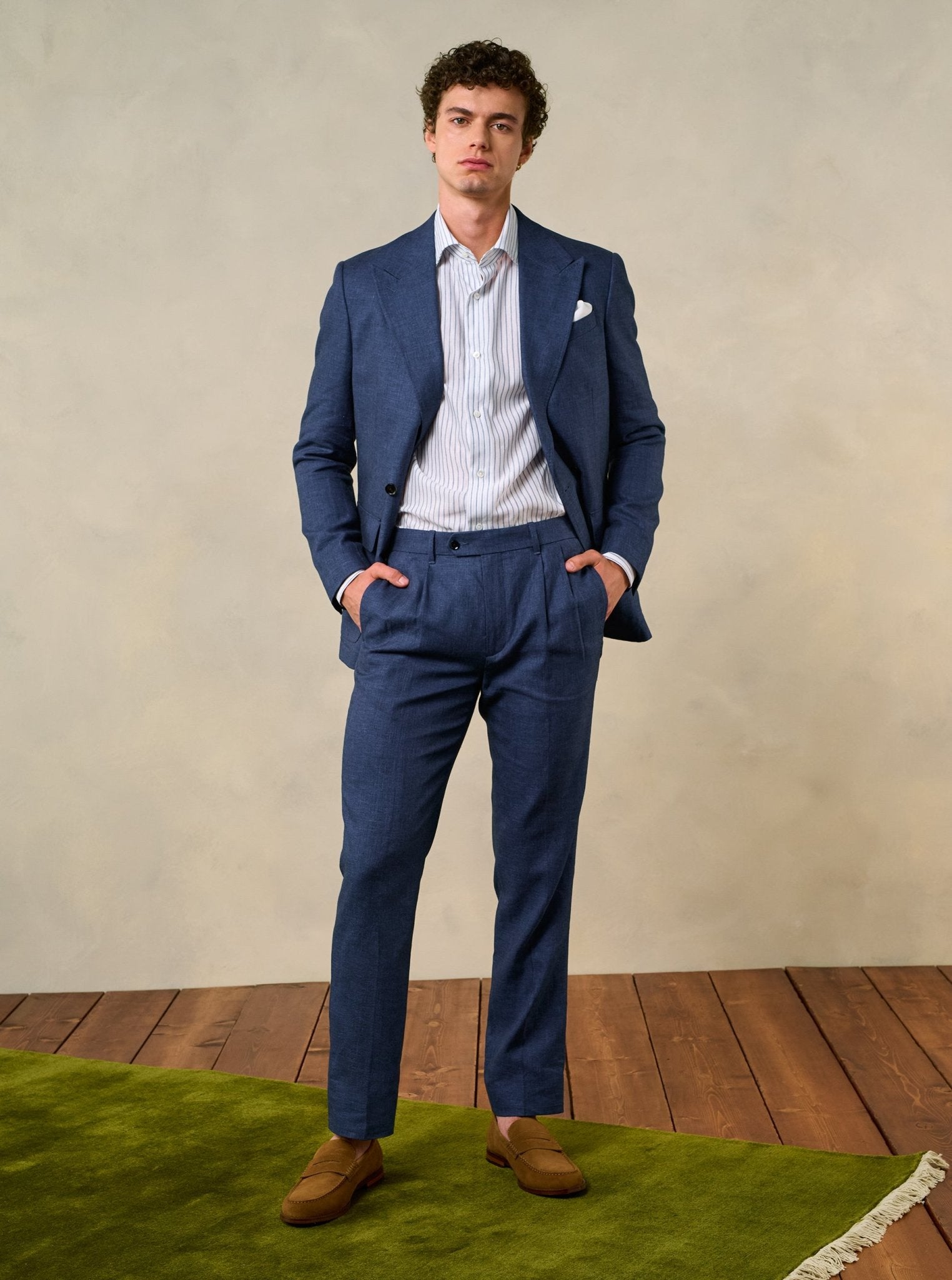 Ink Blue Double Breasted Linen Suit | The Black Tux
