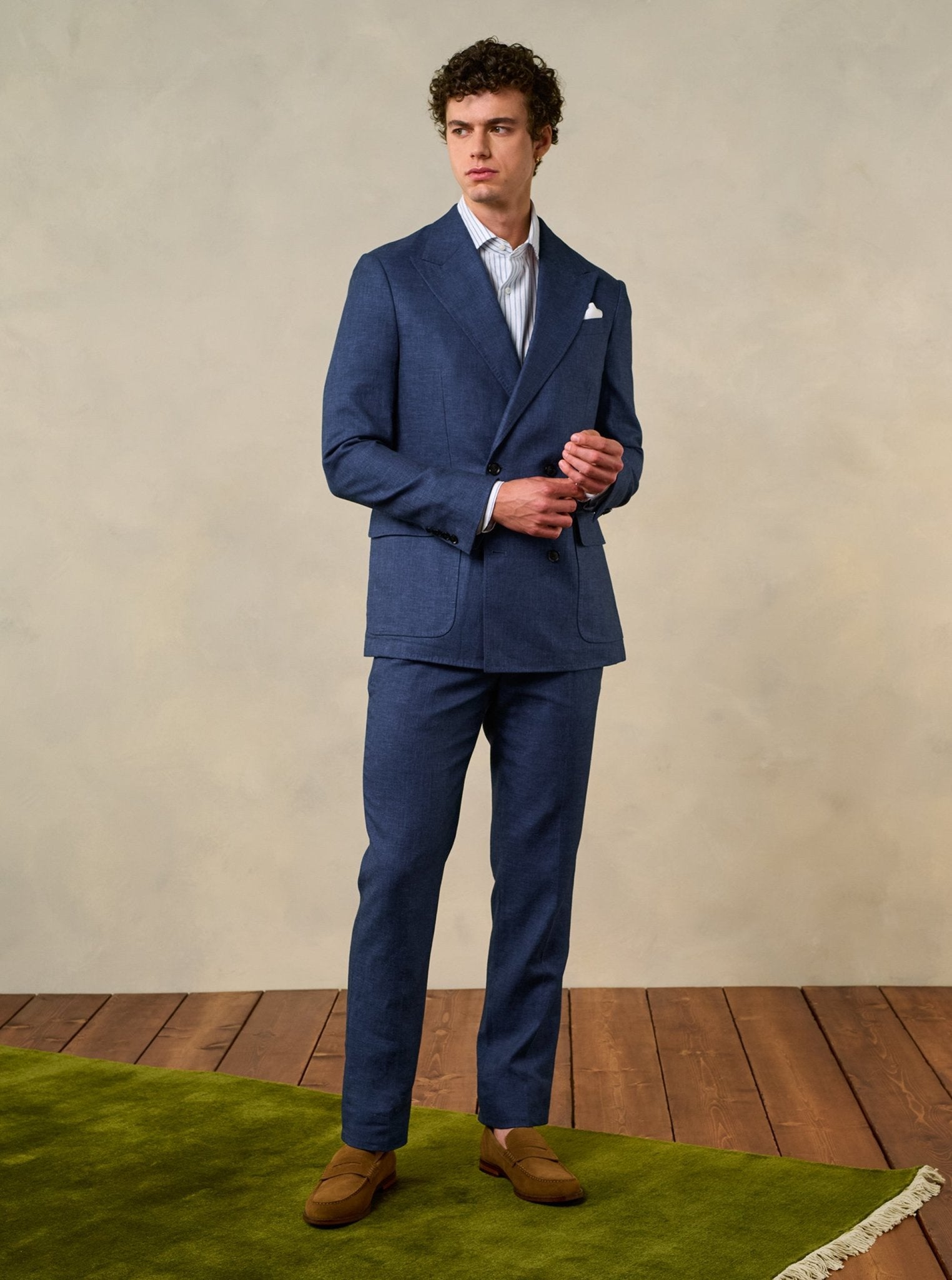 Ink Blue Double Breasted Linen Suit | The Black Tux
