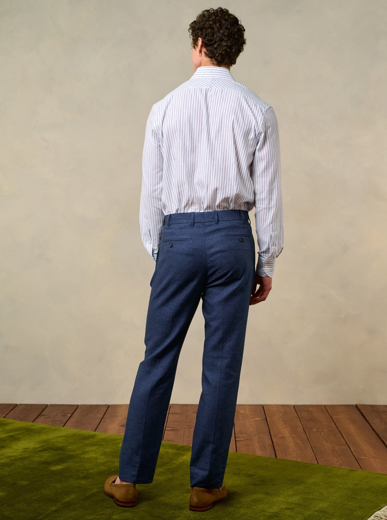 The Black Tux Ink Blue Pleated Linen Pants-Slim In Black | Size: 30/32