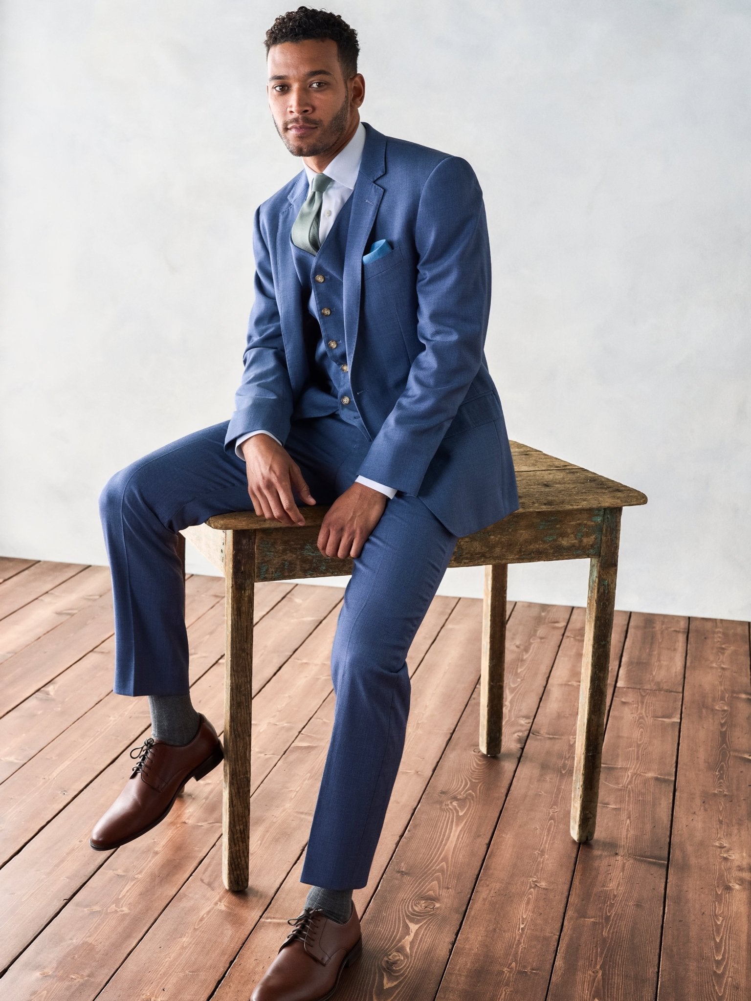 Light Blue Suit Vest Home Try - On - The Black Tux