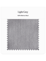 Light grey fabric swatch labeled 100% Merino Wool.