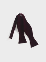 Burgundy velvet bow tie on a white background.