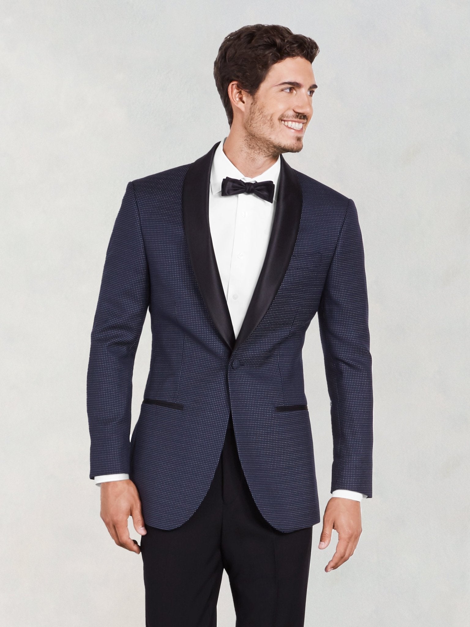 Midnight Pin Dot Tuxedo Jacket Home Try - On - The Black Tux