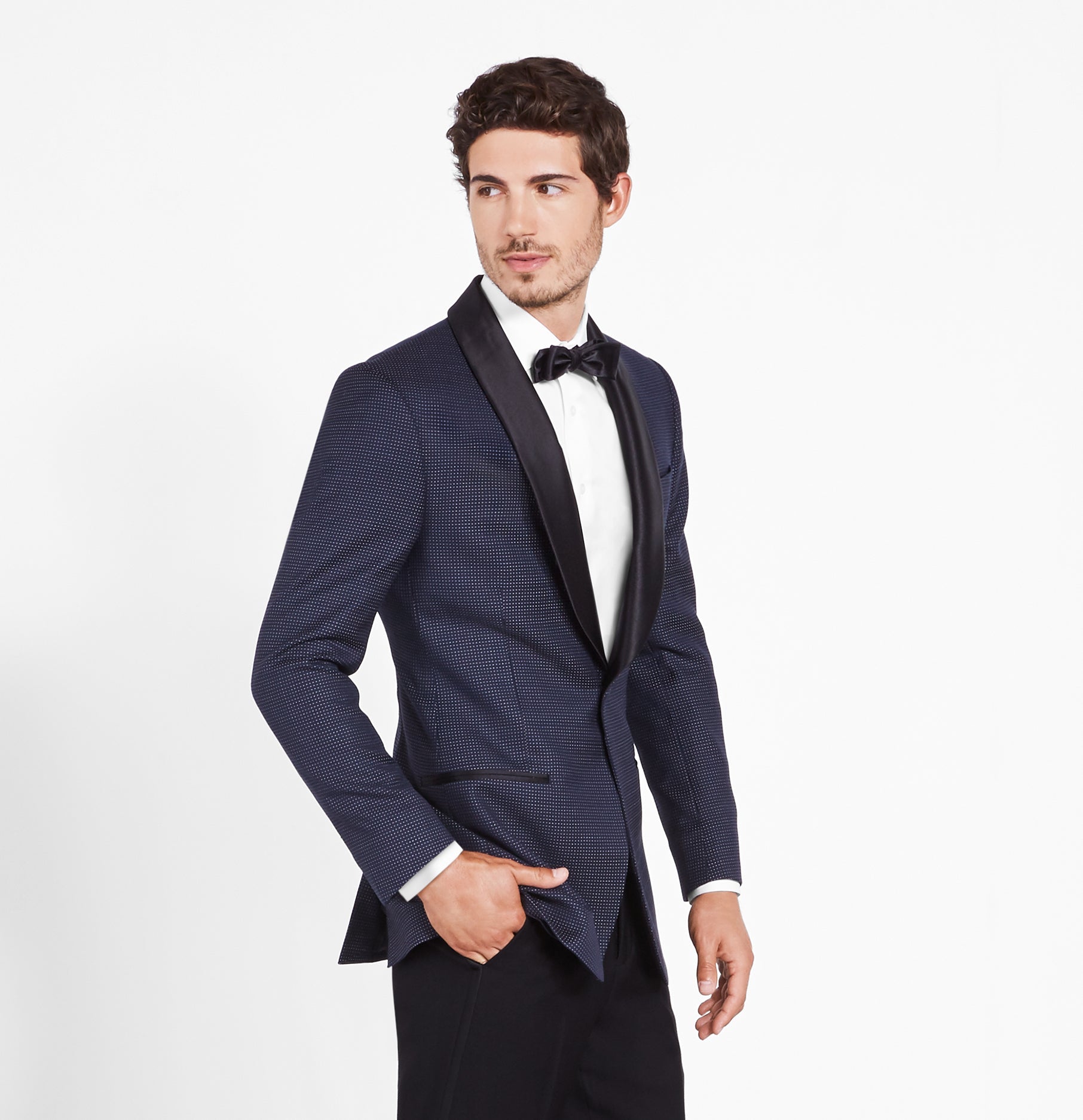 Midnight Pin Dot Tuxedo Jacket Home Try - On - The Black Tux