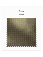 Fabric swatch labeled 'Moss' made of 100% silk.