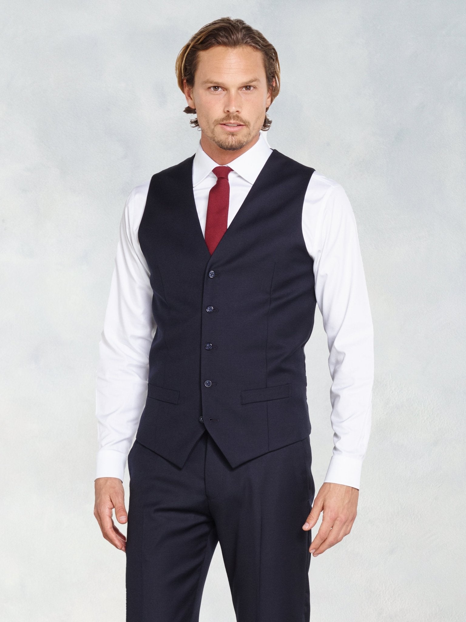 Navy Blue Suit Vest Home Try - On - The Black Tux