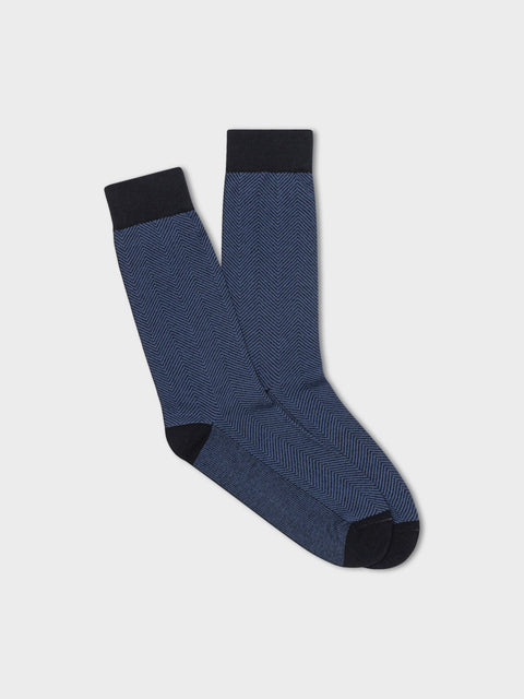 The Black Tux Navy Herringbone Dress Sock In Blue