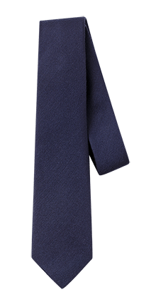 Navy tie with a textured pattern hanging down.