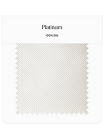 Fabric swatch labeled Platinum, 100% Silk, with a textured pattern.