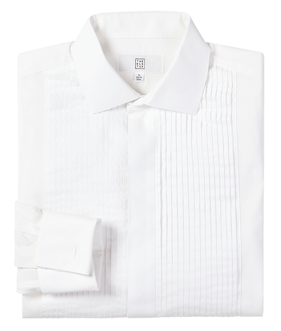 The Black Tux Pleated Point Collar Shirt-Slim In White | Size: 17 | Cotton
