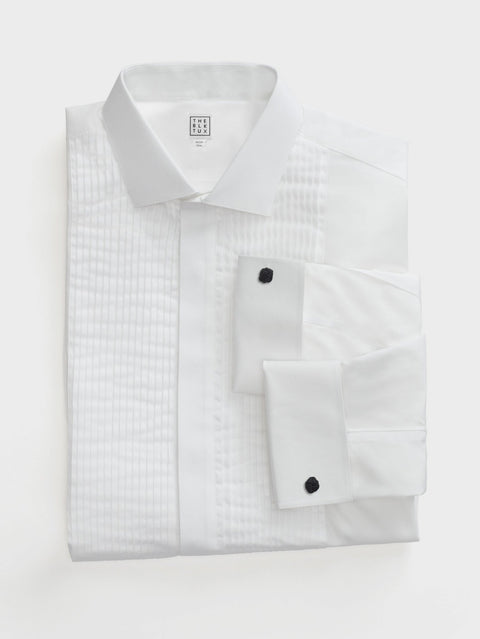 The Black Tux Pleated Point Collar Shirt-Classic In White | Size: 19 | Cotton The Black Tux Pleated Point Collar Shirt-Classic In White | Size: 19 | Cotton