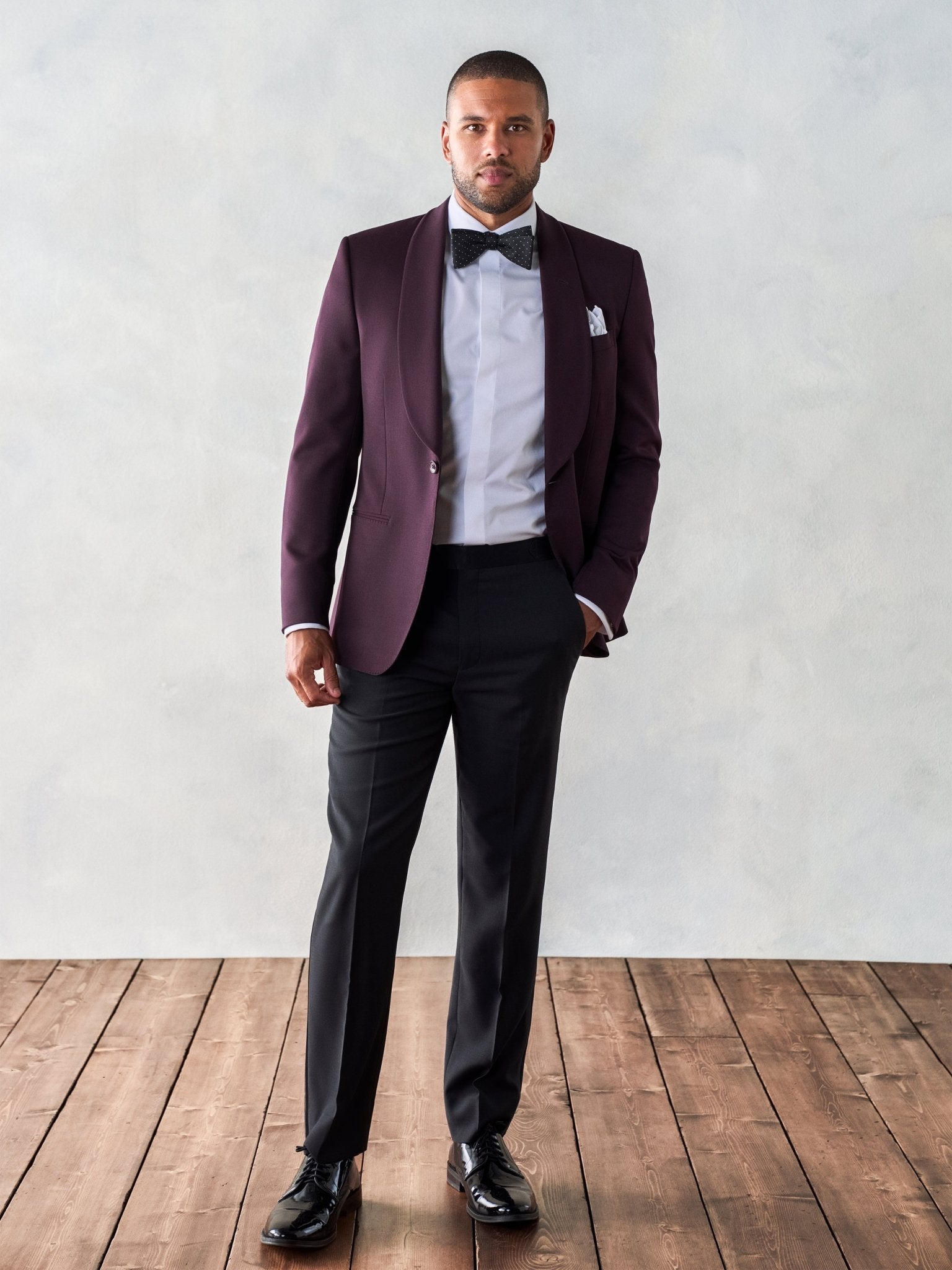 Plum Shawl Jacket Tuxedo Home Try - On - The Black Tux