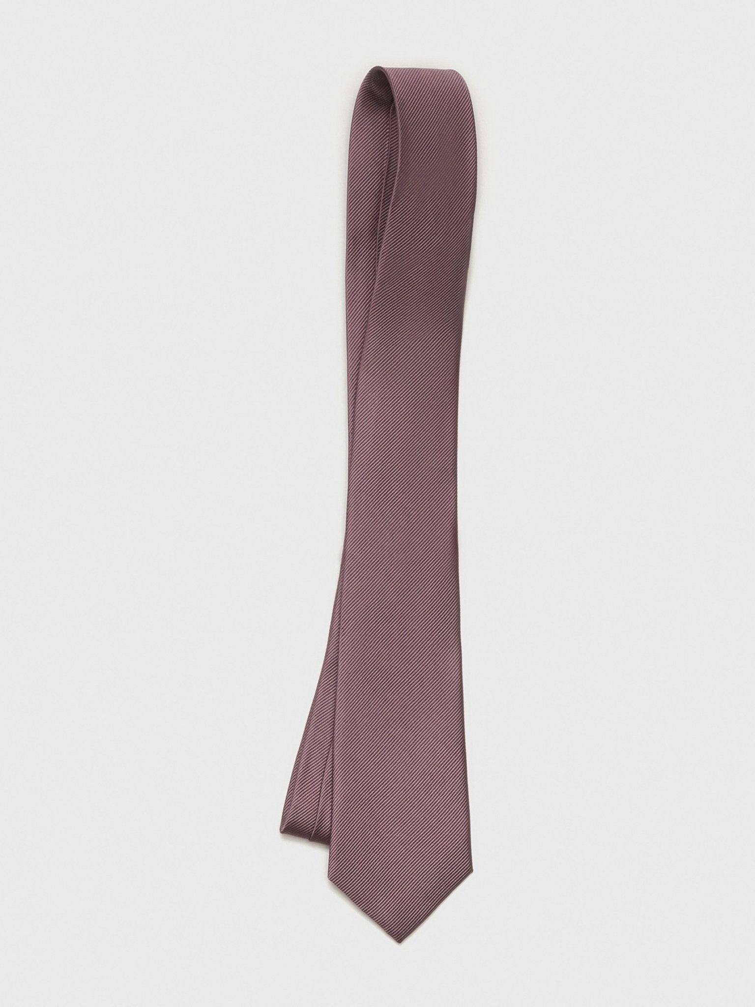 A solid purple tie with a textured pattern, displayed on a white background.