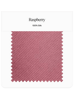 Raspberry colored silk fabric swatch labeled '100% Silk'.