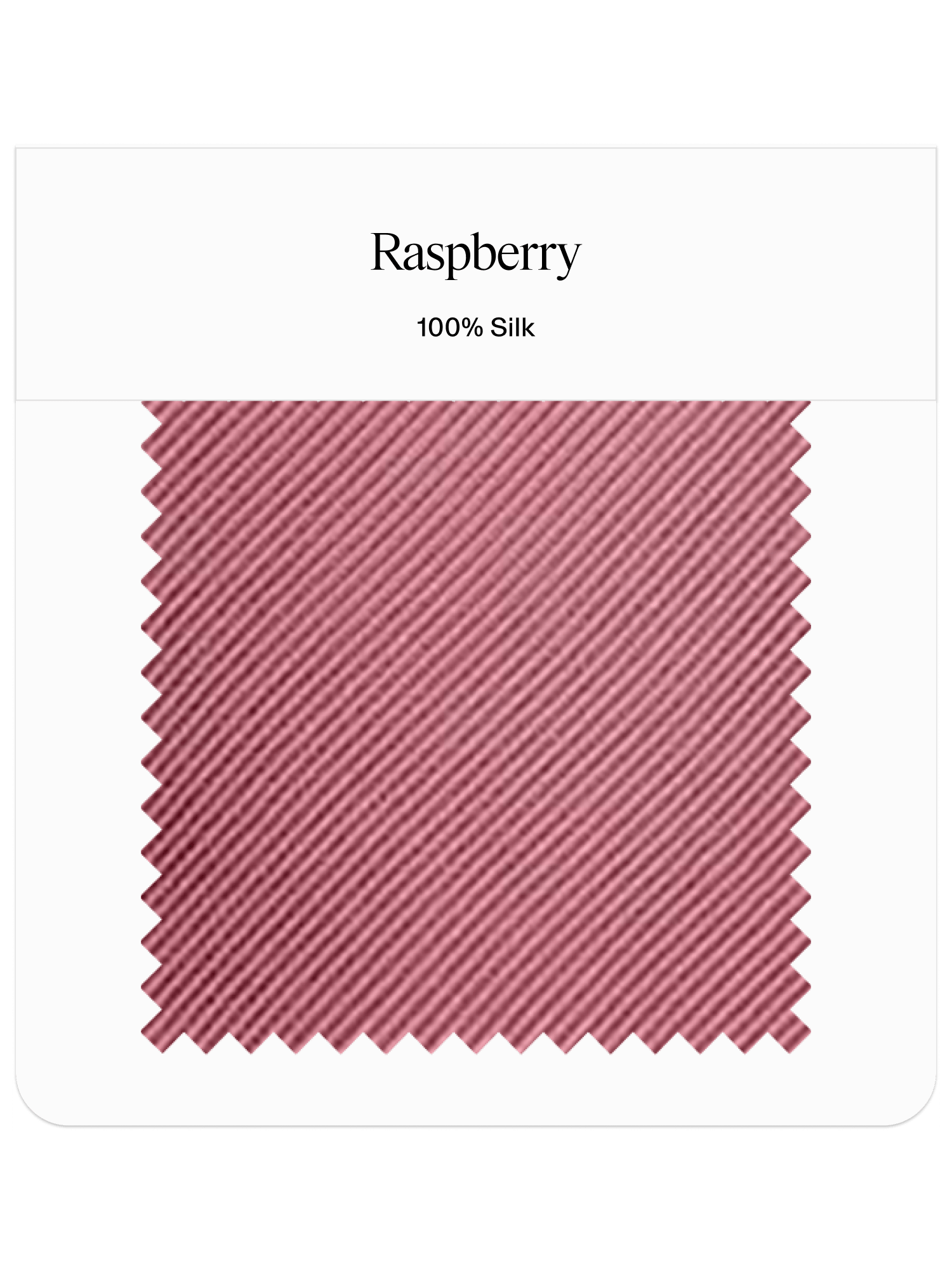 Raspberry colored silk fabric swatch labeled '100% Silk'.