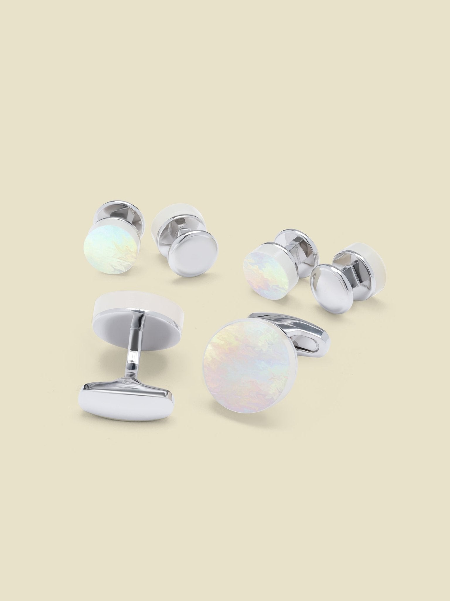 Round Mother of Pearl Cufflinks & Studs Set - The Black Tux