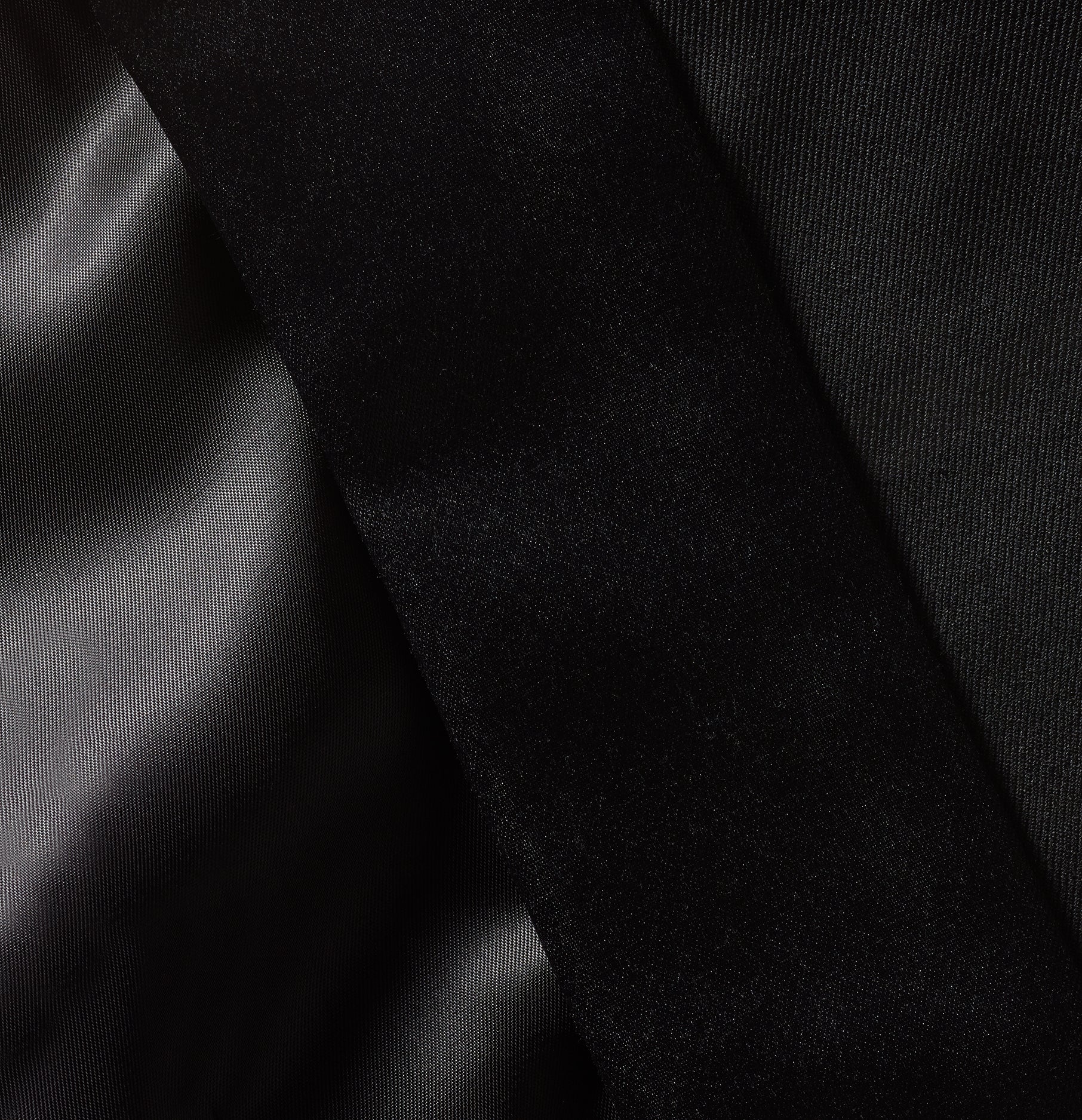Close-up of black fabric with varying textures and finishes.