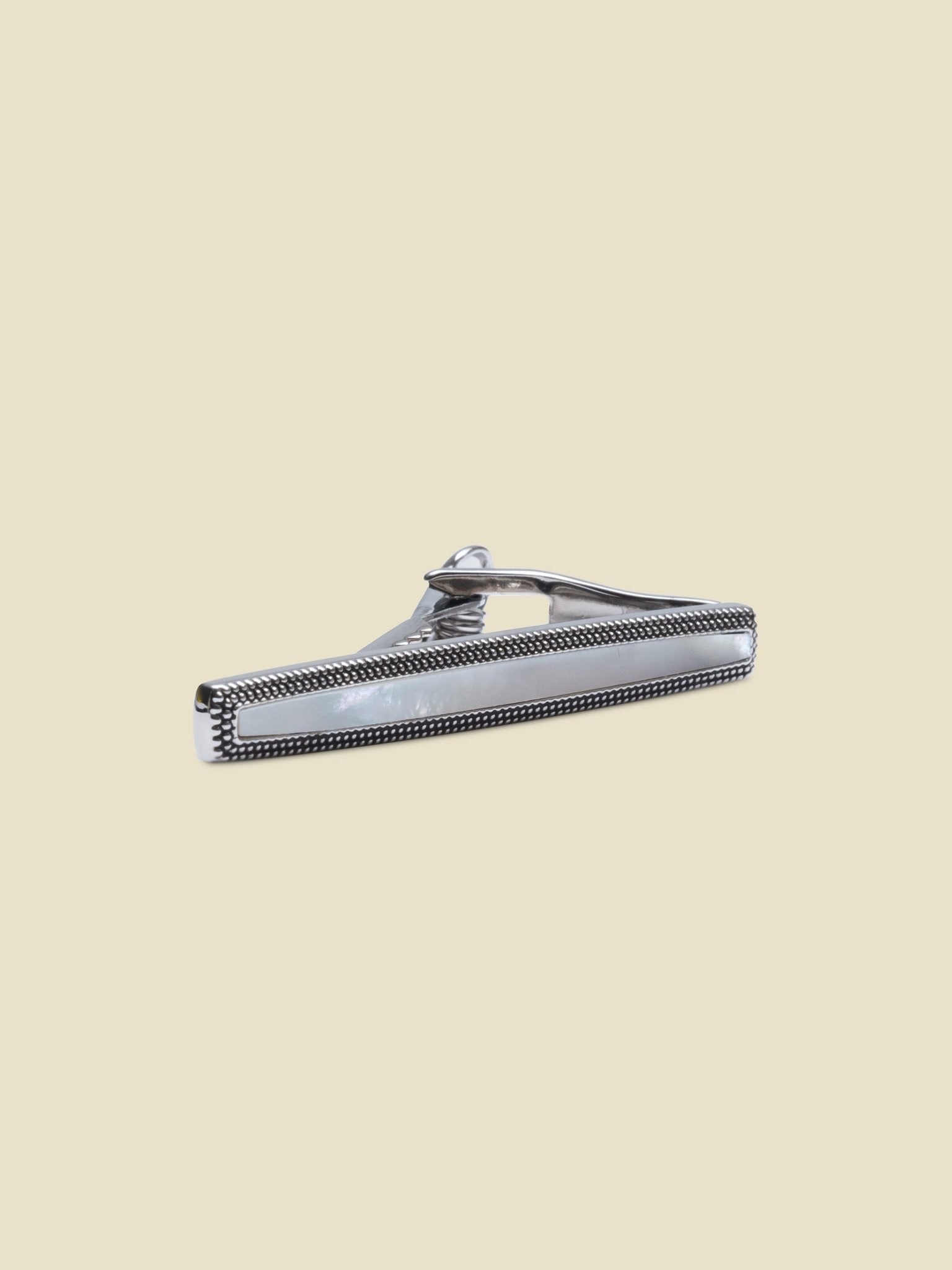 Silver Milgrain Mother of Pearl Tie Bar - The Black Tux