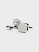 Silver octagonal cufflinks with a polished finish.